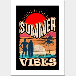 Summer Vibes sunset and palms Surfing Posters and Art